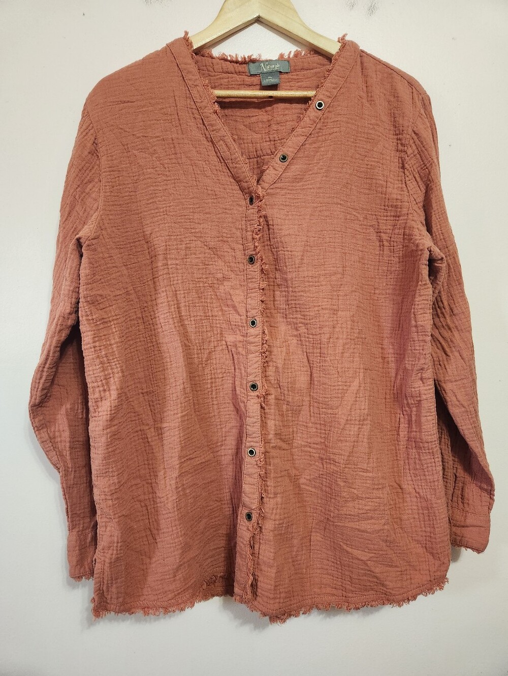 Natural Reflections Terracotta Double Gauze Raw Hem Button Down Shirt Size XL